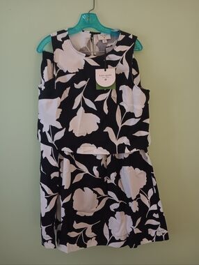 New Kate Spade New York Black and White Floral 2pc Skirt Set